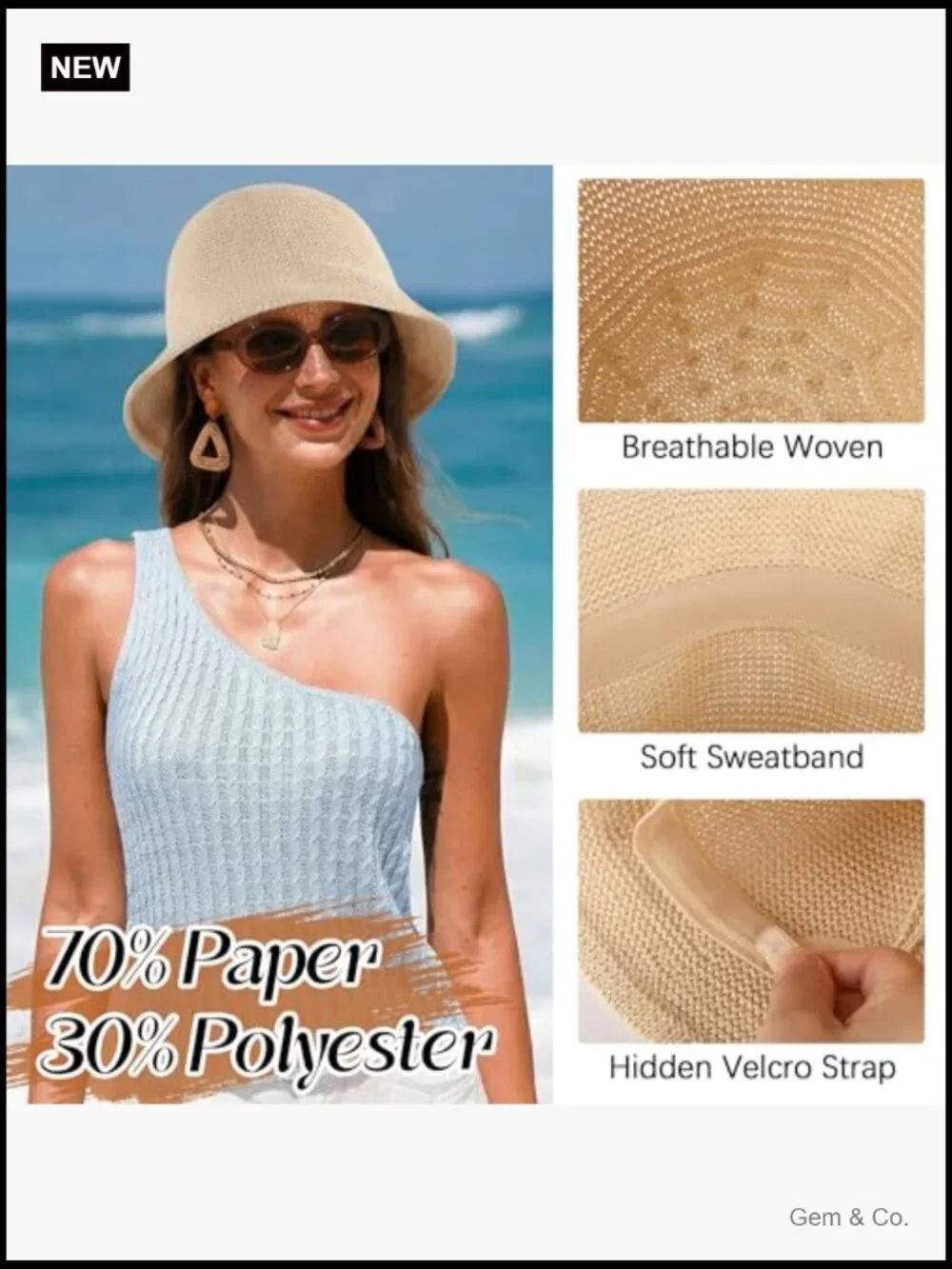 Woven Paper Straw Bucket Hat with UV Protection - Lightweight Foldable Sun Hat